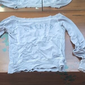 Distressed Long Sleeve Off-Shoulder Top